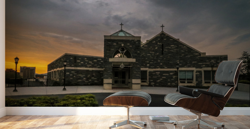 Cloudy Sunset at Church Wall Murals