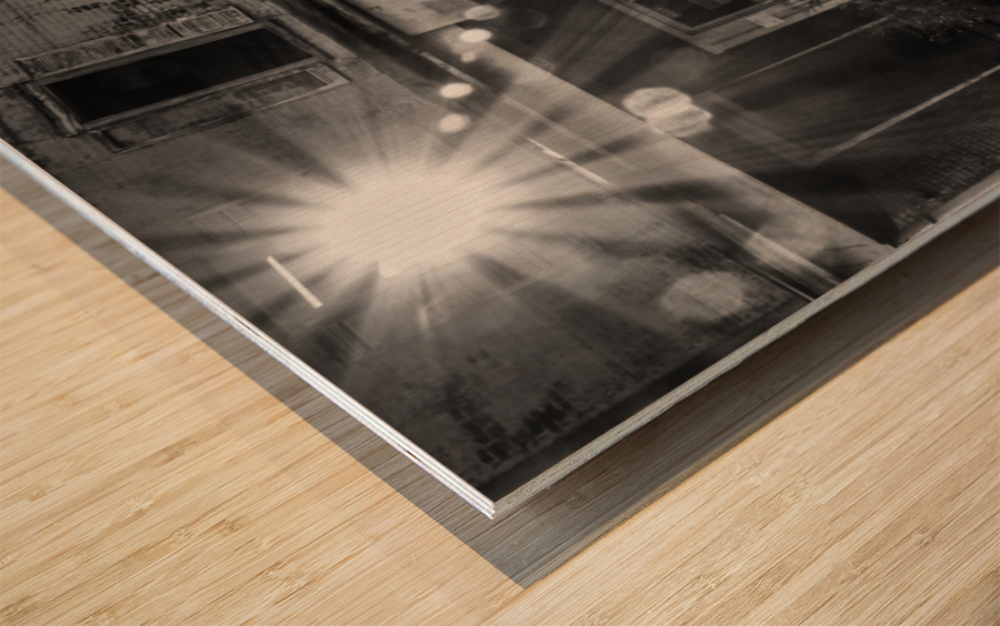 Building Sunlight in Black & White Wood print